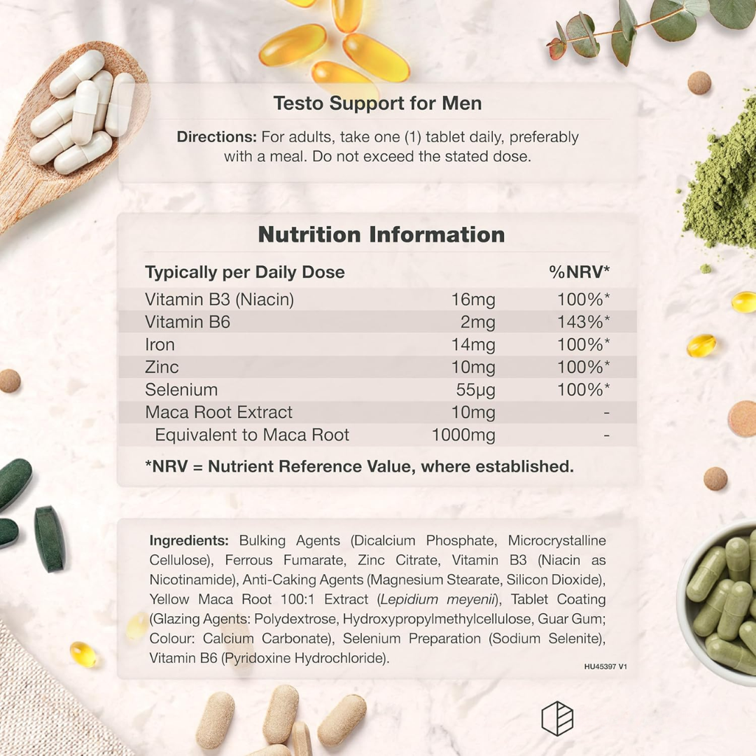 Testosterone Supplement for Men - Maca Root, Zinc, Selenium, Iron & B Vitamins