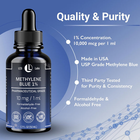 Methylene Blue Pharmaceutical Grade -  Third Party Tested - Formaldehyde & Alcohol-Free - Made in USA