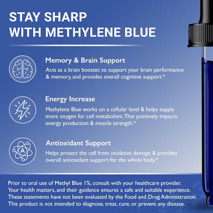 Methylene Blue Pharmaceutical Grade -  Third Party Tested - Formaldehyde & Alcohol-Free - Made in USA